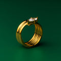 Solitaire stack gold ring with a gem on a green background